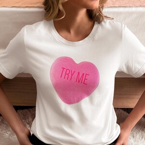 Valentine Heart Candy Unisex Tee, Valentine&#39;s Day Shirt, Love Candy T-Shirt, Romantic Gift Top, Heart Graphic Shirt, Try Me Tee