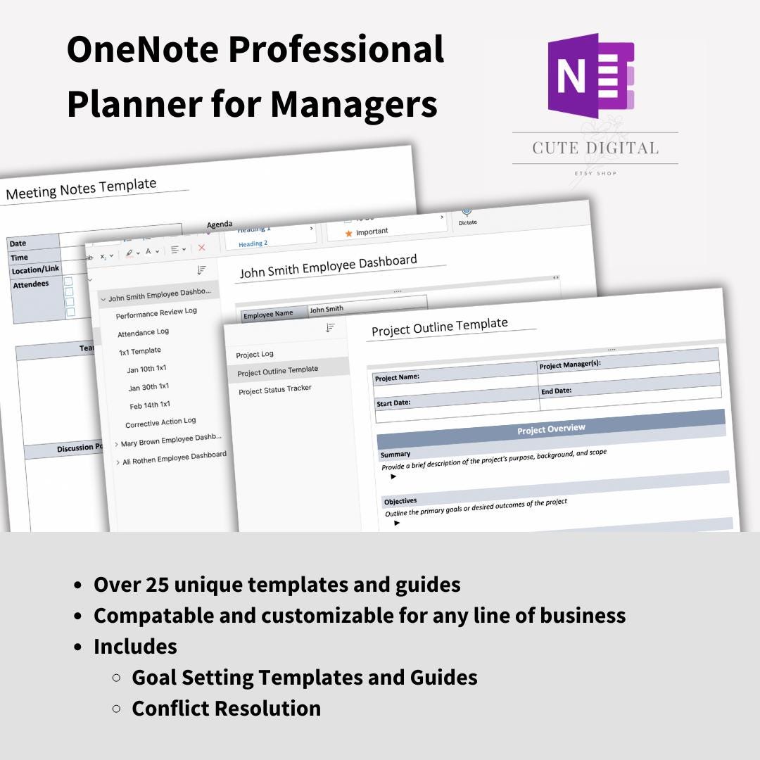 Onenote Professional Planner for Managers Etsy