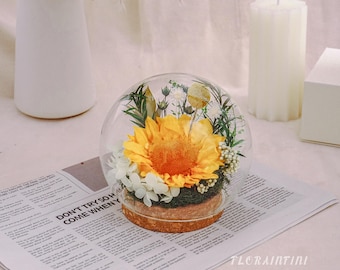 Warme eeuwige zonnebloem glazen stolp/Frankrijk originele decoratie/Boho bruiloft tafel gedroogde bloem versieren/cadeau voor haar