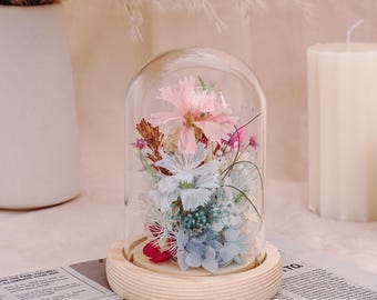 Glazen stolp met anjer eeuwige bloem / Frankrijk originele decoratie / boho bruiloft tafel gedroogde bloem versieren / cadeau voor moeder