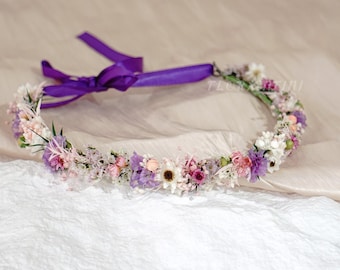 Corona di margherite non ti scordar di me in stile boho/corona di fiori secchi per matrimonio in stile country/corona a tema autunnale/corona da ragazza/corona colorata per matrimonio in stile festival