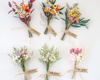Mini bouquet di fiori boho/Eucalipto e ortensia essiccati fatti a mano/Set regalo bomboniera con erba dell'amore/mini fiore