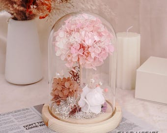 Glazen ledpot met hortensia eeuwige bloem / Frankrijk originele roos decoratie / boho bruiloft tafel gedroogde bloem versieren / cadeau voor moeder