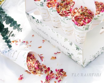 Set de confeti de flores secas para bodas al aire libre en primavera / Conos y bandeja hechos a mano / Confeti natural 100% biodegradable para celebraciones de bodas
