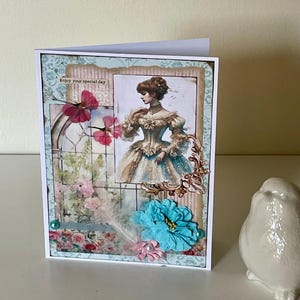 BIRTHDAY Card Handmade Vintage-Style Woman Victorian Shabby Chic Homemade