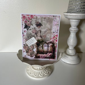 Victorian Elegance: Handmade Mixed Media Pink All-Occasion Card with Sentimental Charm Gift for her Shabby Lady