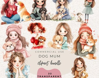 Dog Mum Watercolour Clipart PNG, Best Friends Art (Digital Download)