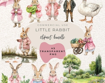 Little Rabbit Girls Watercolour Clipart PNG  (Digital Download)
