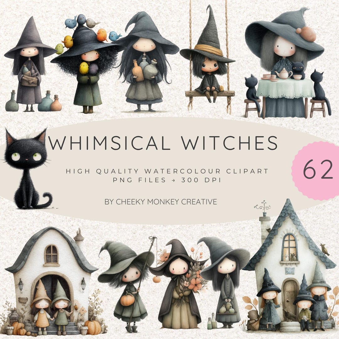 Whimsical Witch Watercolour Clipart PNG (digital Download) - Etsy