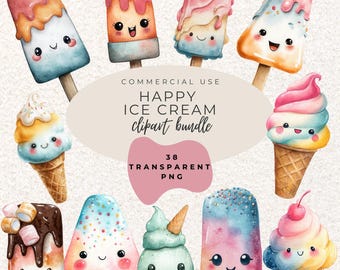 Ice Cream Popsicle Summer Party Watercolour Clipart PNG (Digital Download)