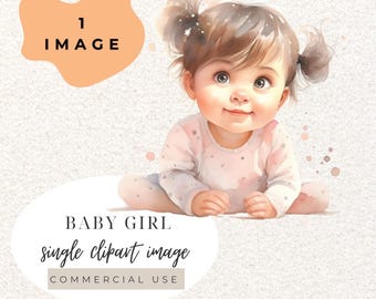 Babyflicka akvarell clipart PNG (digital nedladdning)
