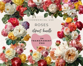 Rosas acuarela clipart PNG (descarga digital)