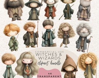 Witches and Wizards Watercolour Clipart PNG  (Digital Download)