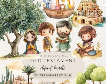 Personajes bíblicos del Antiguo Testamento (Acuarela, PNG) (Descarga digital)