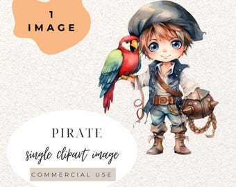 Pirate Boy And Parrot Watercolour Clipart PNG  (Digital Download)