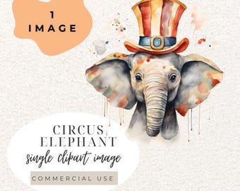 Circus Elephant Watercolour Clipart PNG  (Digital Download)