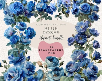 Blue Roses Watercolour Clipart PNG  (Digital Download)