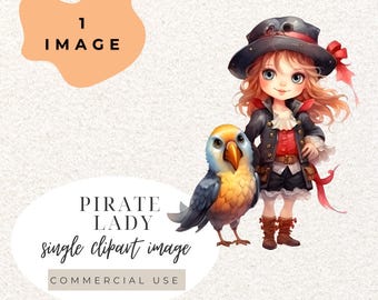 Bird Mum Lady Pirate With Parrot Watercolour Clipart PNG  (Digital Download)