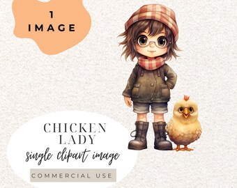 Boho Chicken Lady Watercolour Clipart PNG  (Digital Download)