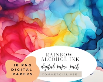 Rainbow Alcohol Ink Watercolor Illustration (Digital Download 12"x12")