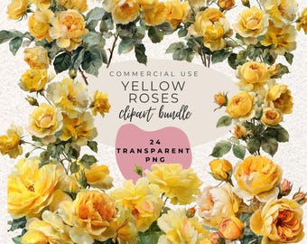 Yellow Roses Watercolour Clipart PNG  (Digital Download)
