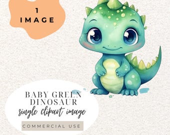 Dinosaurio verde bebé acuarela, clipart PNG (descarga digital)