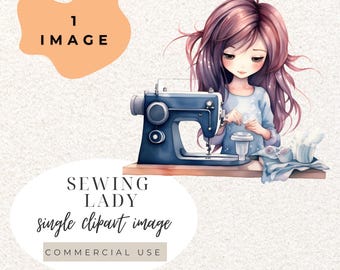 Sewing Lady Crafting Watercolour Clipart PNG  (Digital Download)