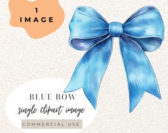 Blue Coquette Ribbon Bow Watercolour Clipart PNG (Digital Download)