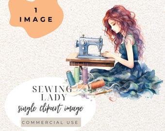 Sewing Lady Crafting Watercolour Clipart PNG  (Digital Download)