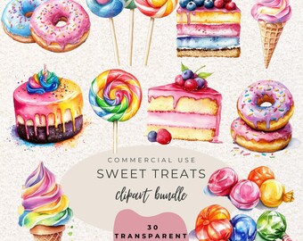 Sweet Treats Summer Party Watercolour Clipart PNG (Digital Download)