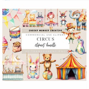 Circus Clipart l Children decor l Animals PNG l PNG Digital Download l Printable Watercolor Clipart l Junk Journal l Paper Craft l Carnival