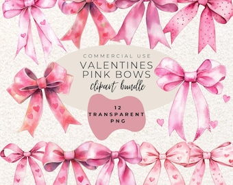 Pink Ribbon Bow Watercolour Clipart PNG (Digital Download)