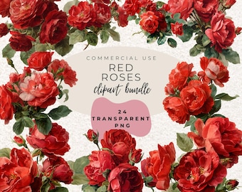 Red Roses Watercolour Clipart PNG  (Digital Download)