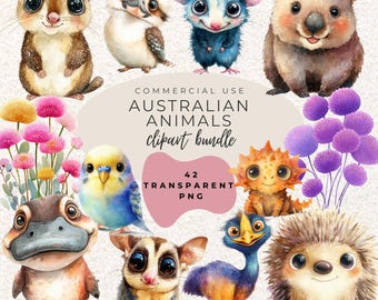 Clipart acquerello di animali australiani PNG (download digitale)