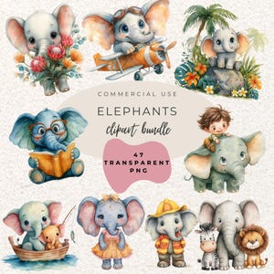 Elephant Watercolour Clipart PNG  (Digital Download)