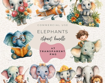 Elefante acuarela clipart PNG (descarga digital)