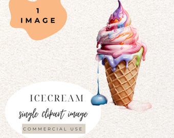 Icecream Waffle Cone Watercolour Clipart PNG  (Digital Download)