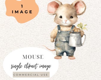 Mouse Wearing Overalls Watercolour Clipart PNG (Digital Download)