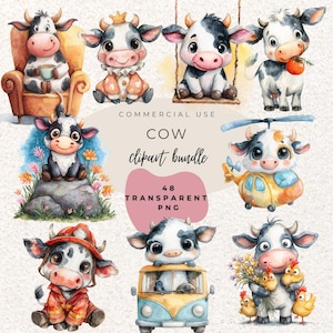 Kuh Aquarell Clipart PNG (Digital Download)