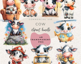 Kuh Aquarell Clipart PNG (Digital Download)