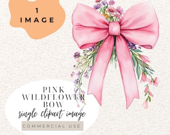 Clipart aquarelle de noeud de fleurs sauvages roses PNG (Téléchargement numérique)