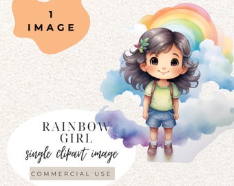 Rainbow Girl In The Clouds Watercolour Clipart PNG  (Digital Download)