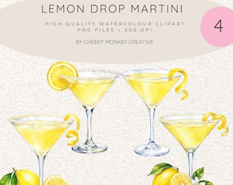 Lemon Drop Martini Watercolor Clipart PNG , Signature Drink, Wedding Bar Decor, Mocktail, Cocktail, Bridal Shower, Wedding, Commercial Use