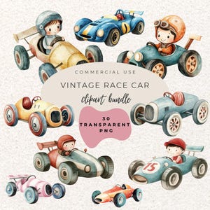 Vintage Car Clipart l Watercolour Car PNG l Scrapbook l Baby Shower l Boys Birthday l Car Theme l Cute Race Car l Boys Decor l Racing