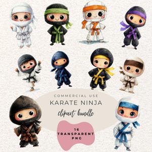 Karate Ninja aquarel clipart png (digitale download)