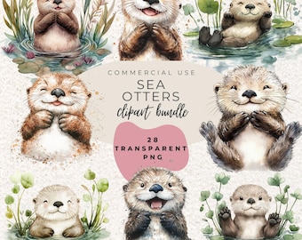 Sea Otter Watercolour Clipart PNG  (Digital Download)
