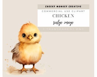 Cute Chicken Watercolor Clipart PNG (Digital Download)