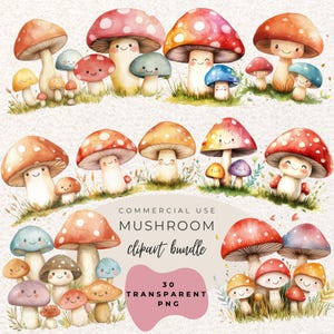 Mushroom Watercolour Clipart PNG  (Digital Download)