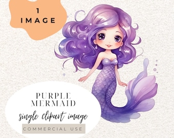 Mermaid Purple Watercolour Clipart PNG  (Digital Download)