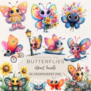 Butterfly Clipart l Watercolour Butterfly PNG l Bugs & Animals l Flowers l Baby Shower l Childrens birthday invite l Cute Bug l Insect l Bee